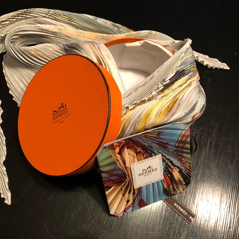Hermes Multicolor Pleated Plisse Silk Scarf